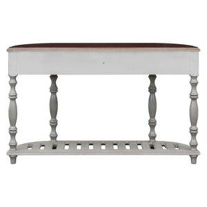 English Elm U_style Curved Console Table with Roman Legs Four Drawers Open Shelf Entryway Accent Antique Grey N711P186862E