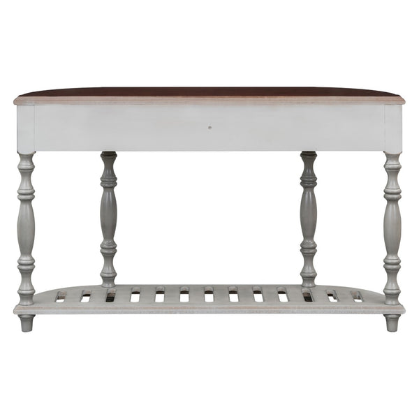 English Elm U_style Curved Console Table with Roman Legs Four Drawers Open Shelf Entryway Accent Antique Grey N711P186862E