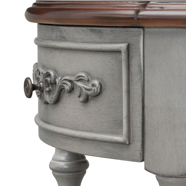 English Elm U_style Curved Console Table with Roman Legs Four Drawers Open Shelf Entryway Accent Antique Grey N711P186862E