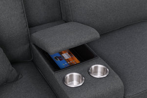 English Elm Hannah Dark Gray Linen Sectional Sofa with Ottoman, USB Cupholder Console, Removable Cushions, Modular Rearrangeable B102S00036