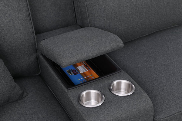 English Elm Hannah Dark Gray Linen Sectional Sofa with Ottoman, USB Cupholder Console, Removable Cushions, Modular Rearrangeable B102S00036