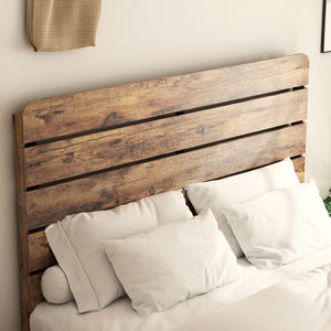English Elm Bed Frame Full Size Wood Platform with Mdf Headboard Metal Base Under Storage W636P351764