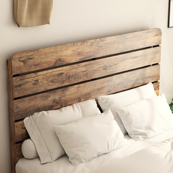 English Elm Bed Frame Full Size Wood Platform with Mdf Headboard Metal Base Under Storage W636P351764