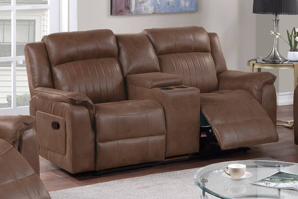 English Elm Contemporary Manual Reclining Loveseat With Console, Cup Holders & Storage - Dark Coffee Leatherette B011133392