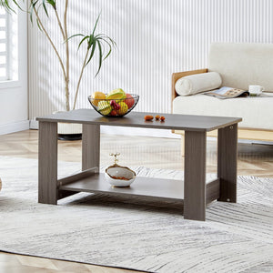 English Elm Modern Minimalist Gray Wood Grain Double Layered Rectangular Coffee Table,Tea Table.Mdf Material Is More Durable,Suitable For Living Room, Bedroom, and Study Room.19.6"*35.4"*16.5" Ct-16