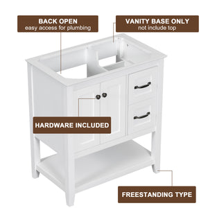 English Elm 30" Bathroom Vanity Without Sink Top, Cabinet Base Only, Vanity With Multi-Functional Drawer, White