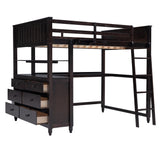 Hearth and Haven Young Full Size Loft Bed with Desk, Cabinet and Shelves, Espresso LT011529AAP