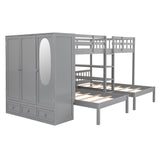 Hearth and Haven Georgia Full over Twin and Twin Bunk Bed with Mirror Wardrobe and Shelves, Grey LT000523AAE