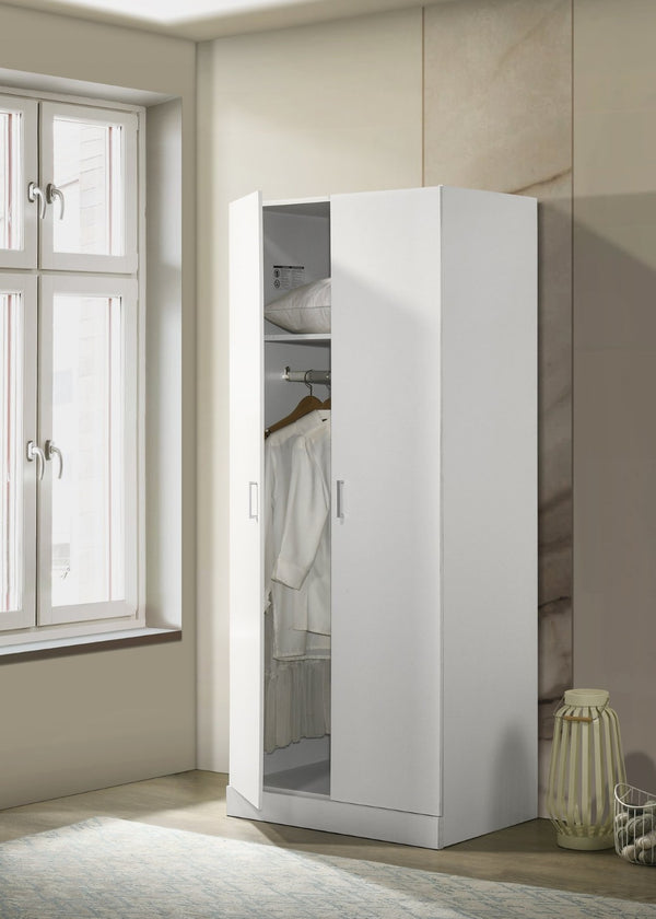 English Elm Michael Tall White Wardrobe Armoire with Hanging Rod Shelf for Bedroom Storage B061133845