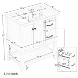 English Elm 30" Bathroom Vanity Without Sink Top, Cabinet Base Only, Vanity With Multi-Functional Drawer, White