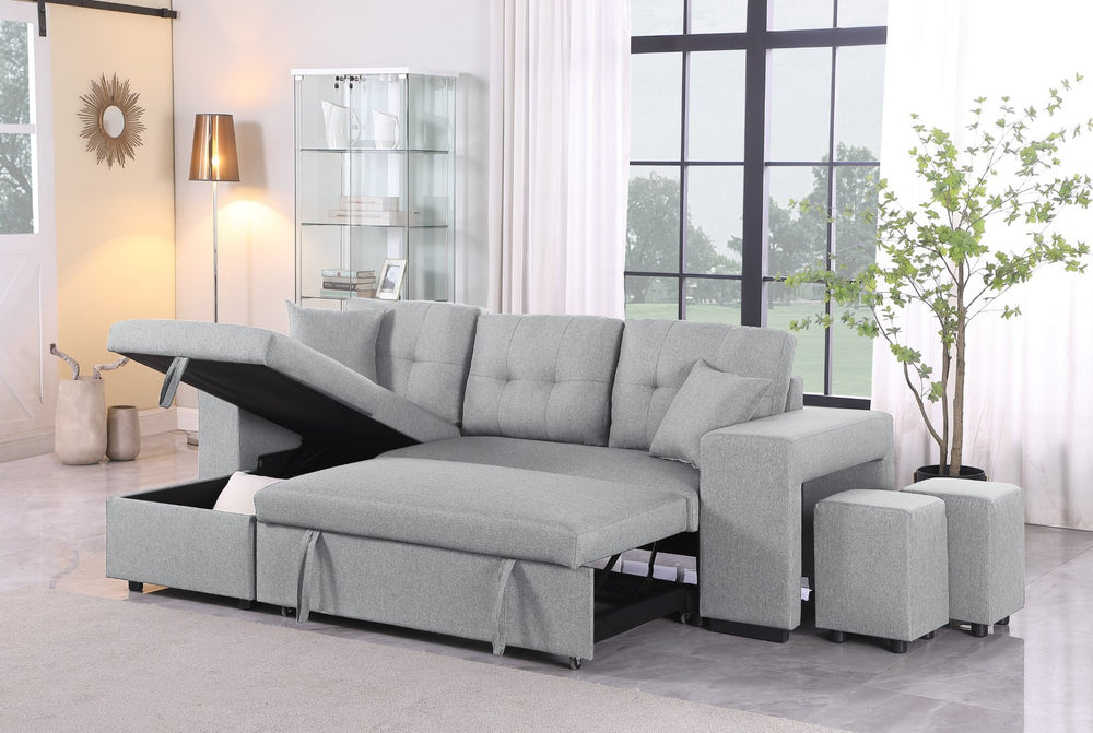English Elm Daniel Linen Blend Reversible Sectional with Sleeper Ottomans and Chaise Storage B102S00009