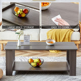 English Elm A Modern and Practical Gray Textured Coffee Table,Tea Table.Double Layered Coffee Table Made Of Mdf Material,. Suitable For Living Room,Bedroom and Study Room. 43.3"*21.6"*16.5" Ct-16