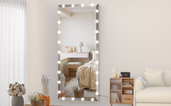 English Elm Hollywood Oversized 72x32 LED Full Length Mirror with Touch Control, 3 Color & Brightness Modes, Silver W708P379305