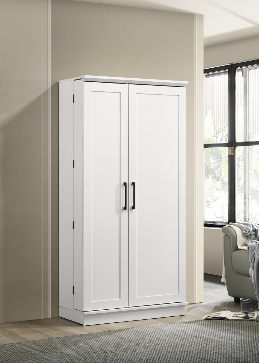 English Elm Lincoln Tall White Storage Cabinet with Swing Out Door and Adjustable Interior Shelves B061133843