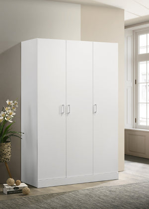 English Elm Declan White Wardrobe Armoire with Hanging Rod Adjustable Shelves and Three Doors B061133846