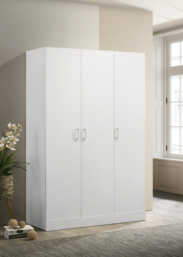 English Elm Declan White Wardrobe Armoire with Hanging Rod Adjustable Shelves and Three Doors B061133846