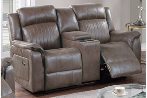 English Elm Contemporary Power Motion Loveseat With Console – Dark Coffee Leatherette Couch For Ultimate Comfort B011133395
