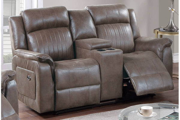 English Elm Contemporary Power Motion Loveseat With Console – Dark Coffee Leatherette Couch For Ultimate Comfort B011133395