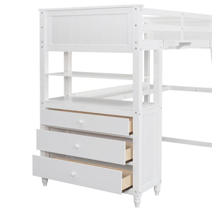English Elm Twin Pine Wood Loft Bed with Built-in Desk Drawers and Shelf for Kids Rooms LT001530AAK-1