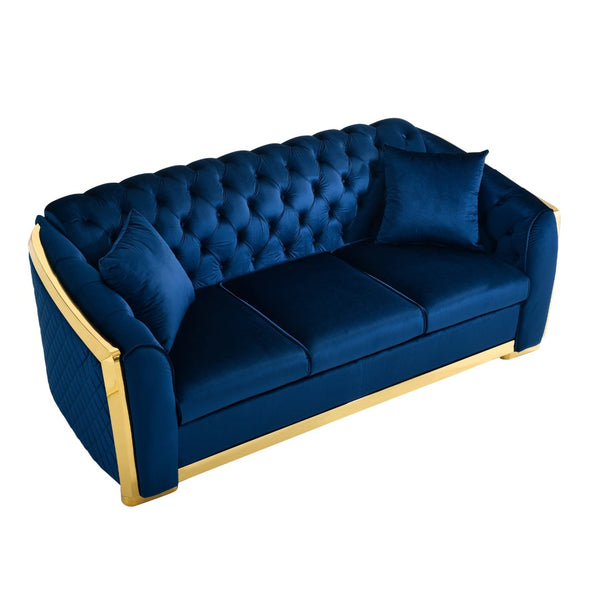 English Elm 81" Tufted Velvet Chesterfield Sofa with Gold Steel Legs for Elegant Living Rooms W1191S00061