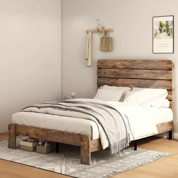 English Elm Bed Queen Platform Frame Dark Brown Mdf Metal Base with Generous Storage Space W636130477