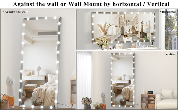 English Elm Hollywood Oversized 72x32 LED Full Length Mirror with Touch Control, 3 Color & Brightness Modes, Silver W708P379305