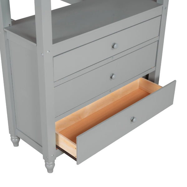English Elm Twin Pine Wood Loft Bed with Built-in Desk Drawers and Shelf for Kids Rooms LT001530AAE-1