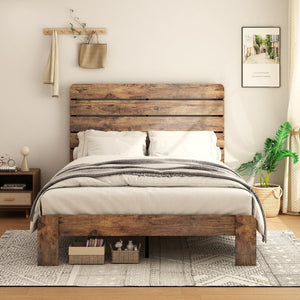 English Elm Bed Queen Platform Frame Dark Brown Mdf Metal Base with Generous Storage Space W636130477