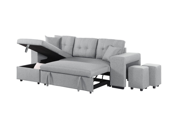 English Elm Daniel Linen Blend Reversible Sectional with Sleeper Ottomans and Chaise Storage B102S00009