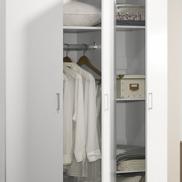 English Elm Declan White Wardrobe Armoire with Hanging Rod Adjustable Shelves and Three Doors B061133846