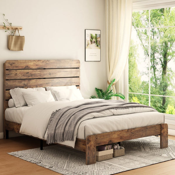 English Elm Bed Queen Platform Frame Dark Brown Mdf Metal Base with Generous Storage Space W636130477