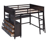 Hearth and Haven Young Full Size Loft Bed with Desk, Cabinet and Shelves, Espresso LT011529AAP