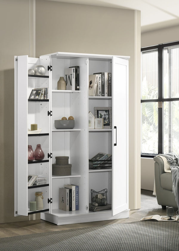 English Elm Lincoln Tall White Storage Cabinet with Swing Out Door and Adjustable Interior Shelves B061133843