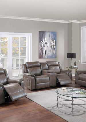 English Elm Contemporary Power Motion Loveseat With Console – Dark Coffee Leatherette Couch For Ultimate Comfort B011133395