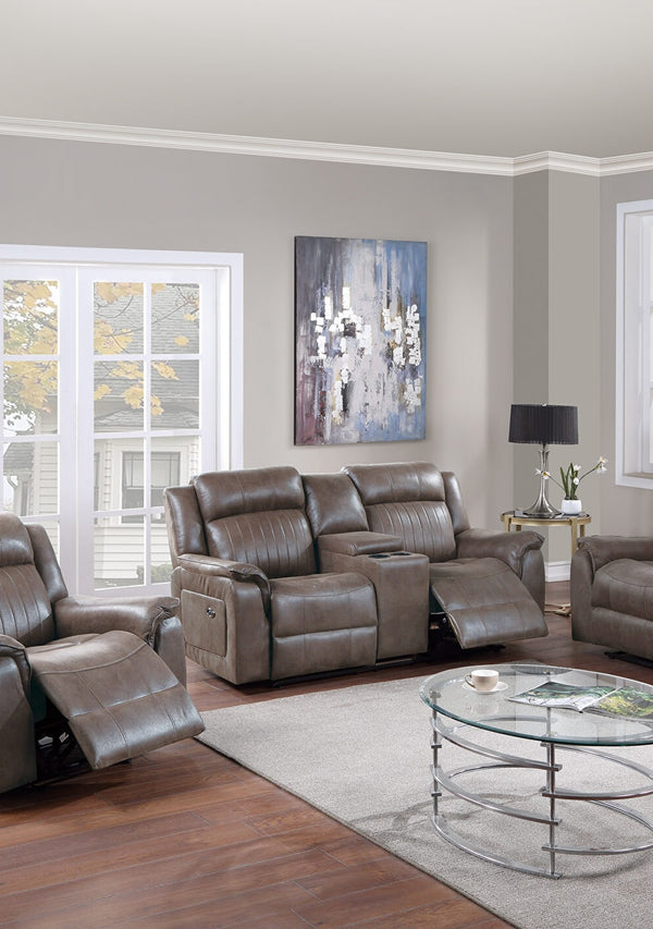 English Elm Contemporary Power Motion Loveseat With Console – Dark Coffee Leatherette Couch For Ultimate Comfort B011133395