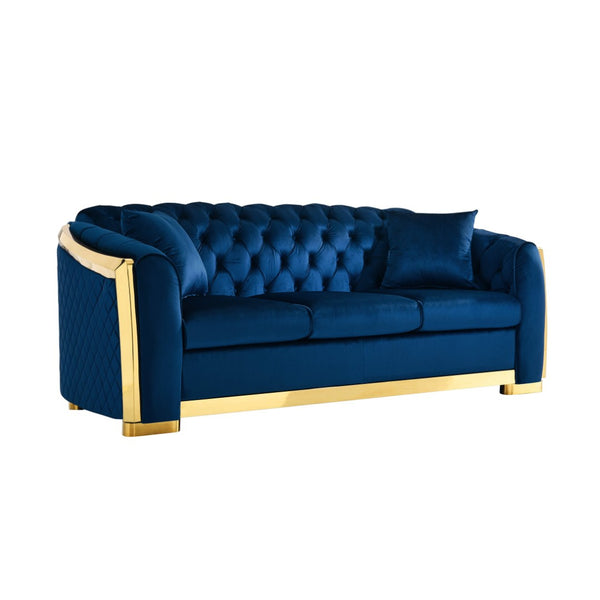 English Elm 81" Tufted Velvet Chesterfield Sofa with Gold Steel Legs for Elegant Living Rooms W1191S00061