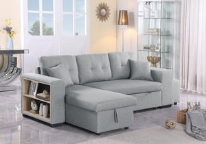 English Elm Daniel Linen Blend Reversible Sectional with Sleeper Ottomans and Chaise Storage B102S00009