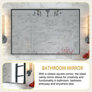 English Elm 36x30inch Beveled Edge Black Bathroom Mirror with Aluminum Frame, Ruler Guide, HD Float Glass, No-Rust W2091P214073