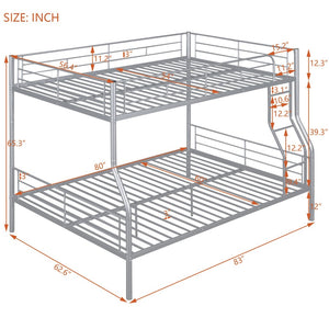 English Elm Full Xl Over Queen Iron Bunk Bed Convertible Metal Frame for Shared Kids Rooms Silver LT000248AAN