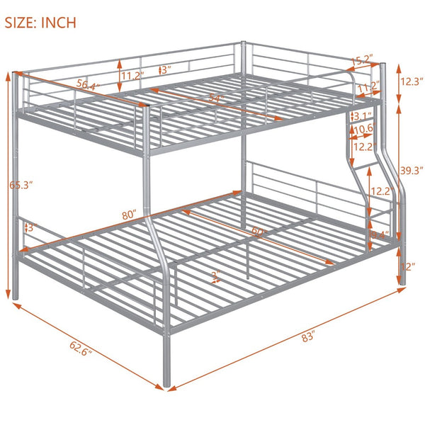 English Elm Full Xl Over Queen Iron Bunk Bed Convertible Metal Frame for Shared Kids Rooms Silver LT000248AAN