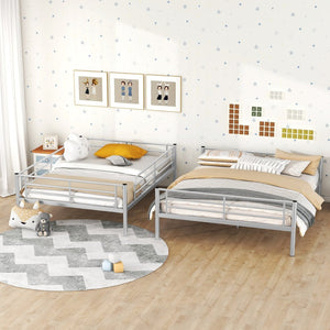 English Elm Full Xl Over Queen Iron Bunk Bed Convertible Metal Frame for Shared Kids Rooms Silver LT000248AAN