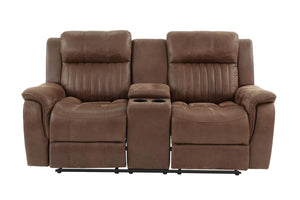 English Elm Contemporary Manual Reclining Loveseat With Console, Cup Holders & Storage - Dark Coffee Leatherette B011133392