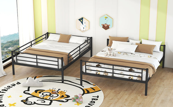 English Elm Full Xl Over Queen Iron Bunk Bed Convertible Metal Frame for Shared Kids Rooms Black LT000248AAB