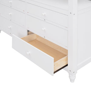English Elm Full Size Pine Wood Loft Bed with Built-in Desk Shelves and Drawer Storage LT011529AAK