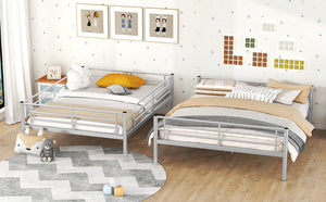 English Elm Full Xl Over Queen Iron Bunk Bed Convertible Metal Frame for Shared Kids Rooms Silver LT000248AAN