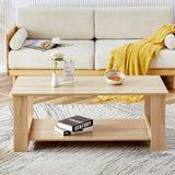 English Elm A Modern and Practical Log Colored Textured Coffee Table,Tea Table. The Double-Layer Coffee Table Is Made Of Mdf Material. Suitable For Living Room 43.3"*21.6"*16.5"