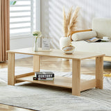 English Elm A Modern and Practical Log Colored Textured Coffee Table,Tea Table. The Double-Layer Coffee Table Is Made Of Mdf Material. Suitable For Living Room 43.3"*21.6"*16.5"