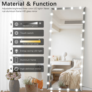 English Elm Hollywood Oversized 72x32 LED Full Length Mirror with Touch Control, 3 Color & Brightness Modes, Silver W708P379305