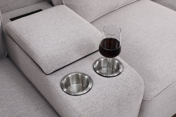 English Elm Sam Light Gray Sectional Sofa with Ottoman, Linen Upholstery, USB Cupholder Console, Removable Cushions B102S00032