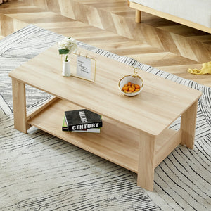 English Elm A Modern and Practical Log Colored Textured Coffee Table,Tea Table. The Double-Layer Coffee Table Is Made Of Mdf Material. Suitable For Living Room 43.3"*21.6"*16.5"